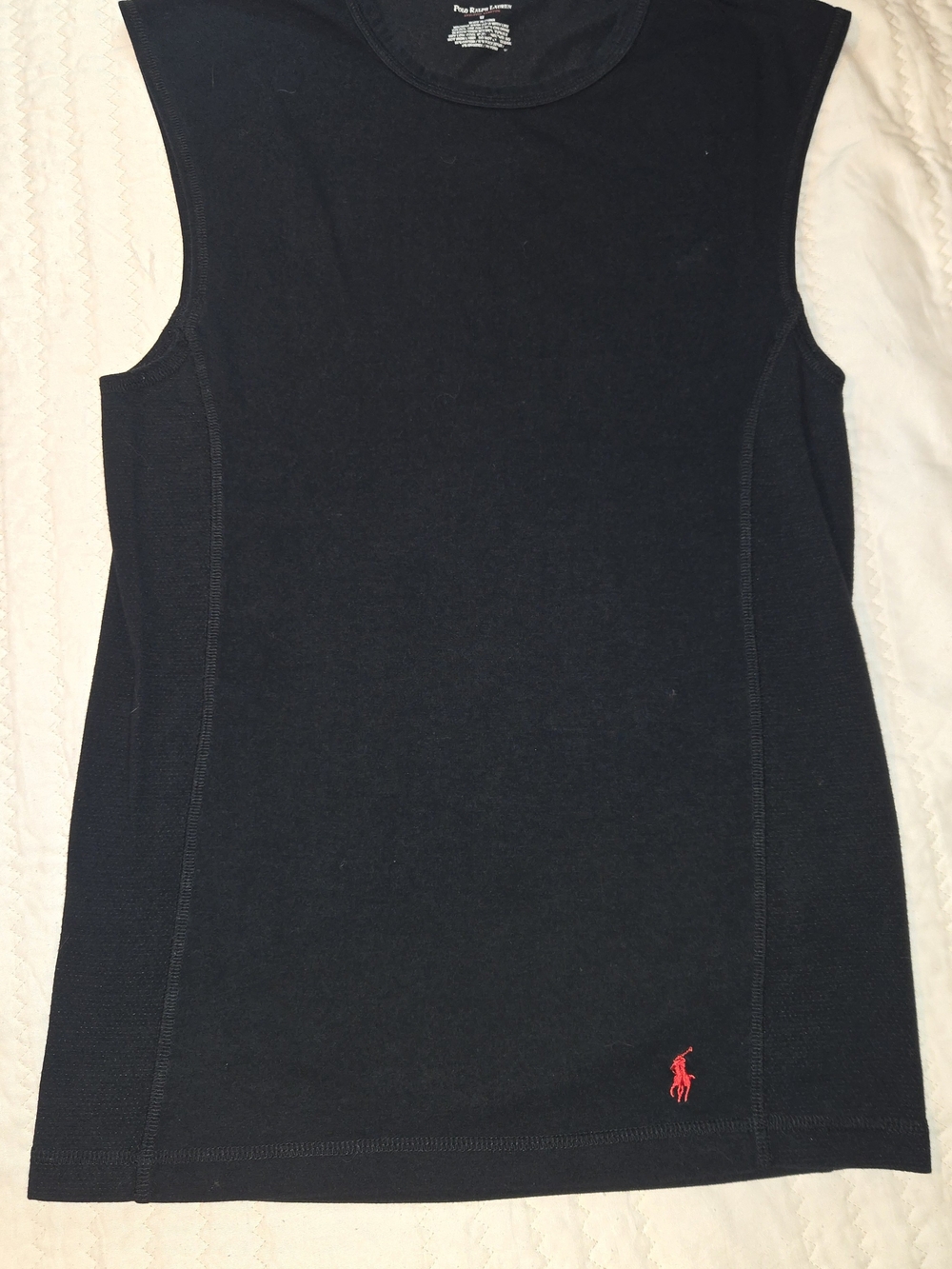 Ralph Lauren Black Sleeveless Cotton Tank with Red Pony Logo